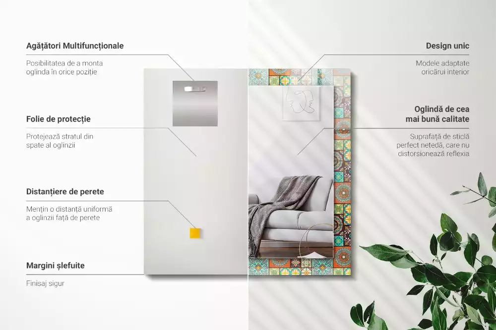 Miroir avec imprimé rectangulaire Carrelage mosaïque coloré