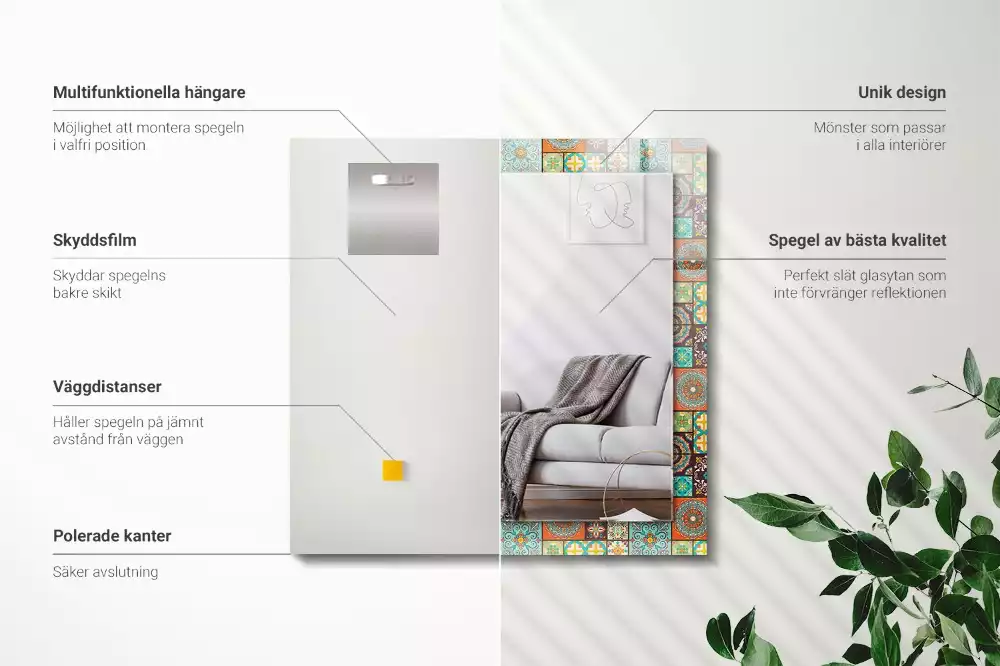 Miroir avec imprimé rectangulaire Carrelage mosaïque coloré