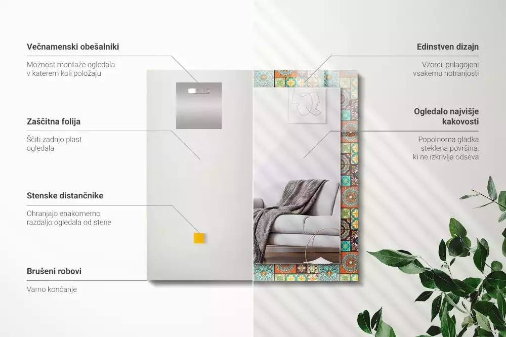 Miroir avec imprimé rectangulaire Carrelage mosaïque coloré