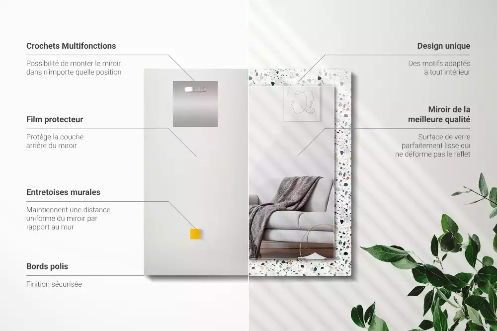 Miroir avec imprimé décoratif rectangulaire Motif terrazzo mosaïque