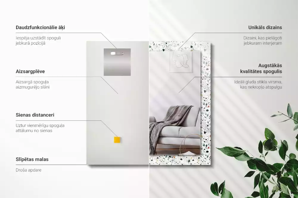 Miroir avec imprimé décoratif rectangulaire Motif terrazzo mosaïque