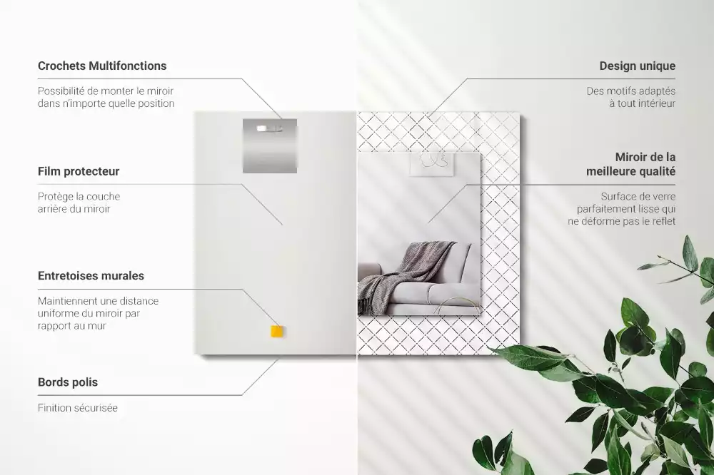 Miroir décoratif rectangulaire Carreaux lignes motif