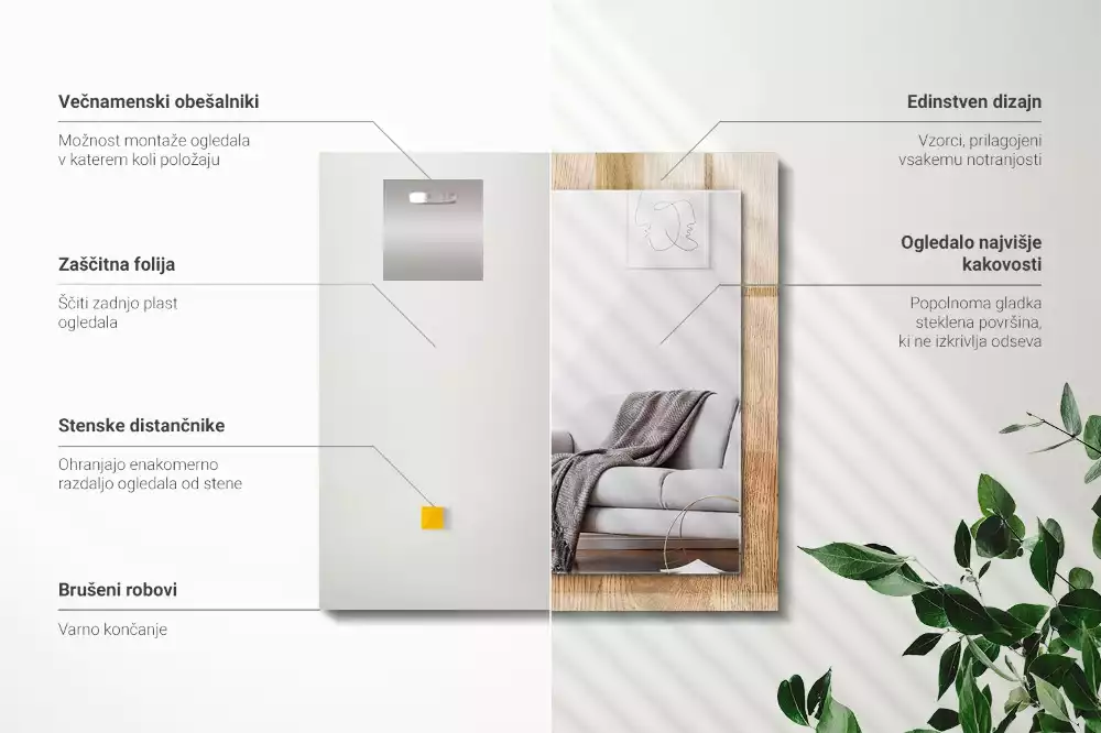 Miroir avec imprimé rectangulaire Texture bois