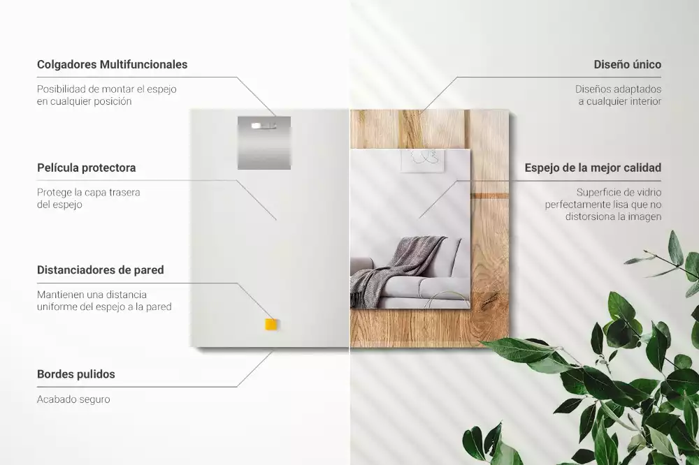 Miroir avec imprimé rectangulaire Texture bois