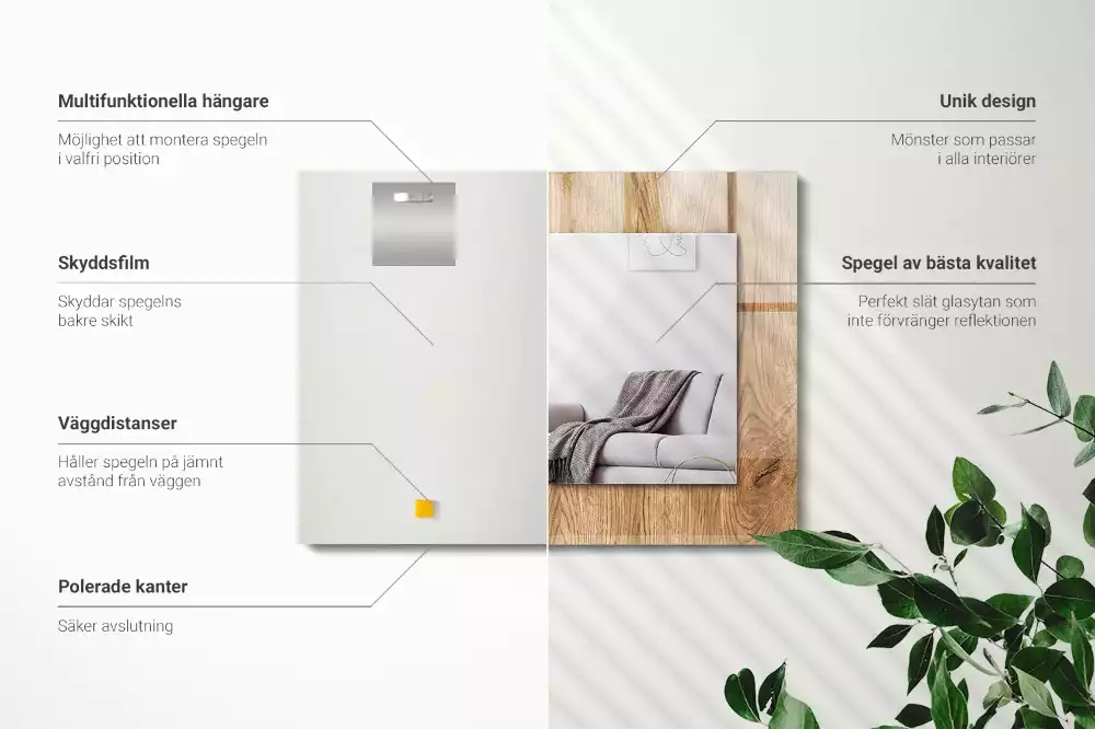 Miroir avec imprimé rectangulaire Texture bois