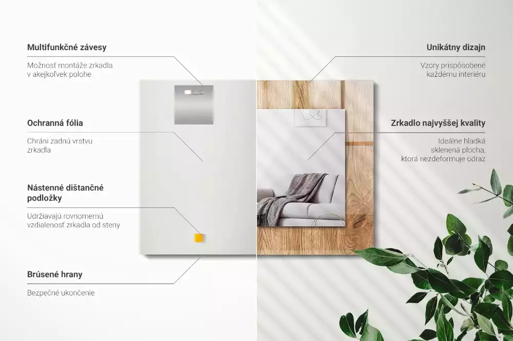 Miroir avec imprimé rectangulaire Texture bois