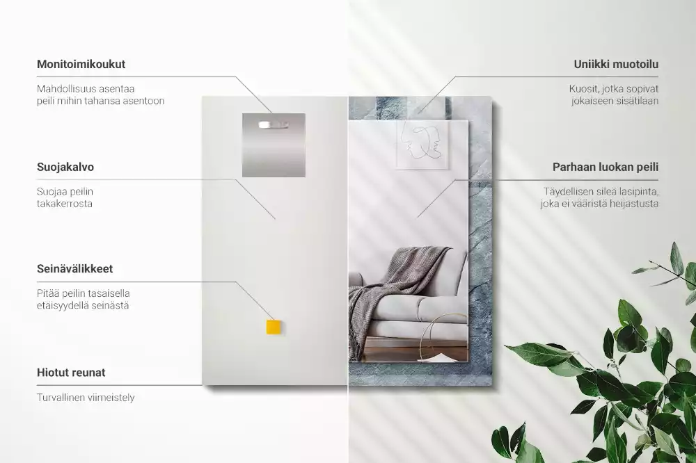 Miroir avec imprimé décoratif rectangulaire Roche texture pierre