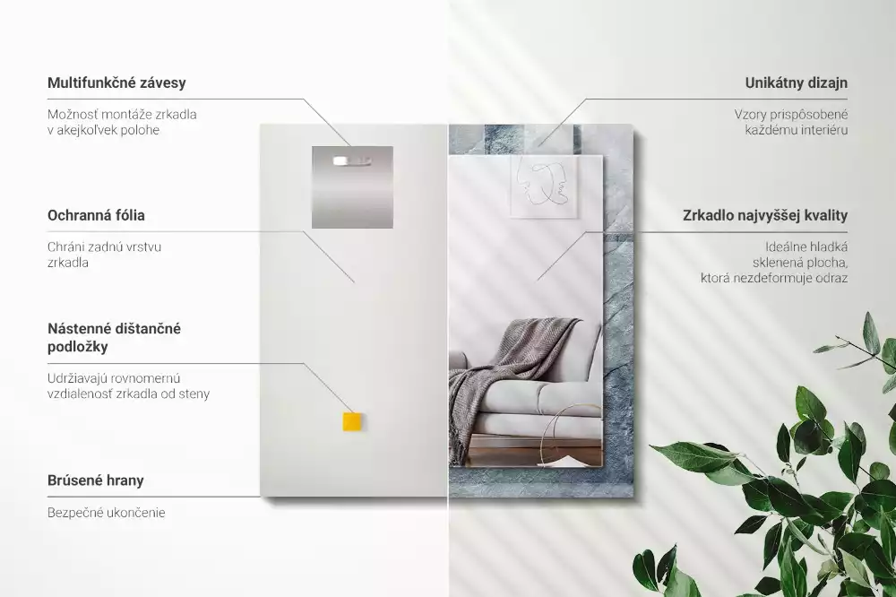 Miroir avec imprimé décoratif rectangulaire Roche texture pierre