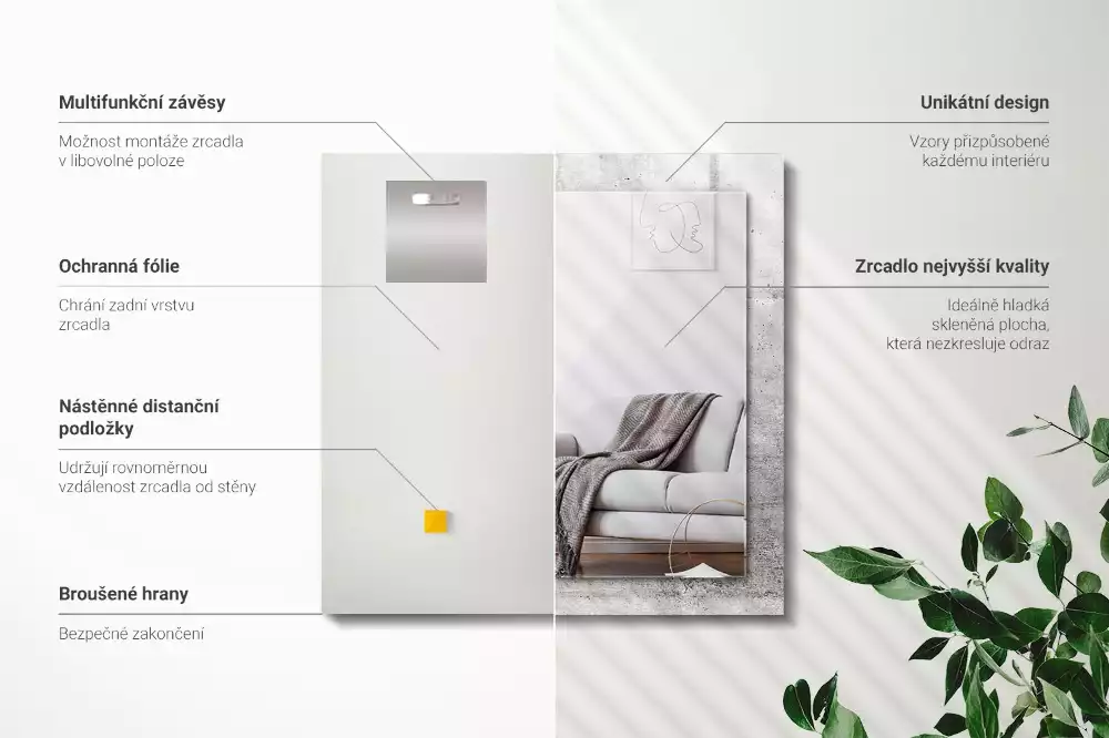 Miroir avec imprimé décoratif rectangulaire Texture mur béton