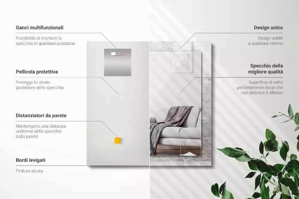 Miroir avec imprimé décoratif rectangulaire Texture mur béton