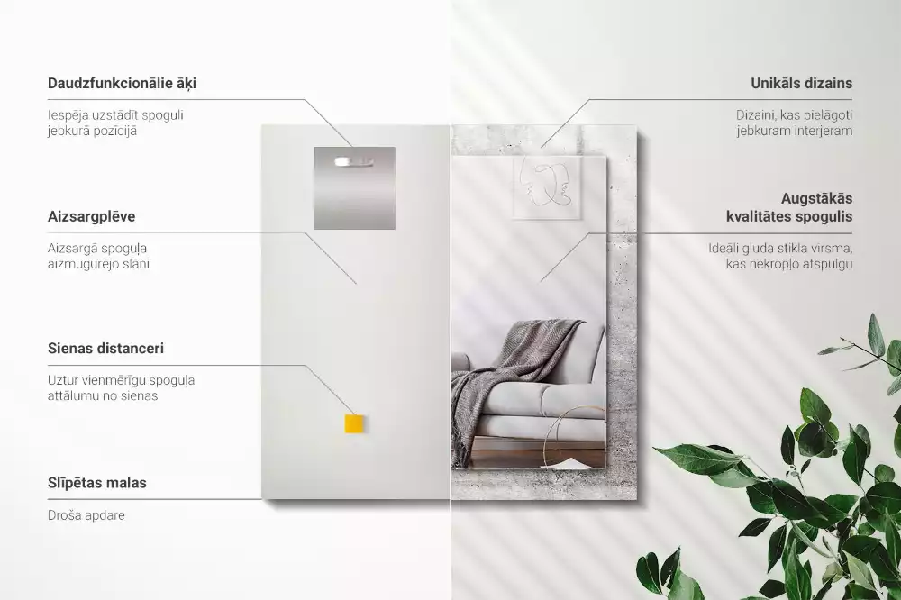 Miroir avec imprimé décoratif rectangulaire Texture mur béton