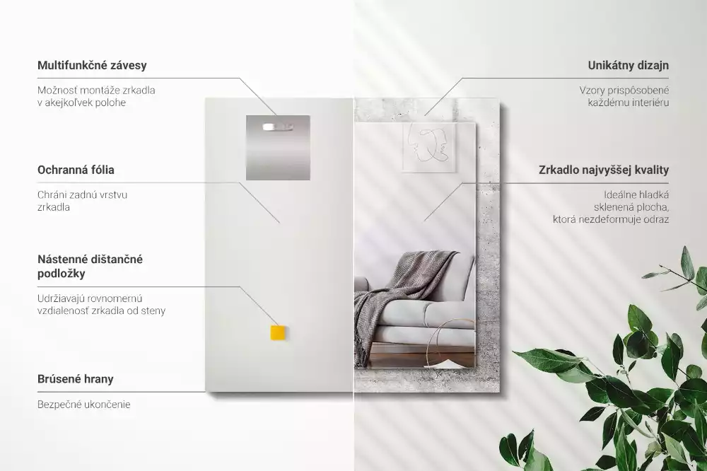 Miroir avec imprimé décoratif rectangulaire Texture mur béton