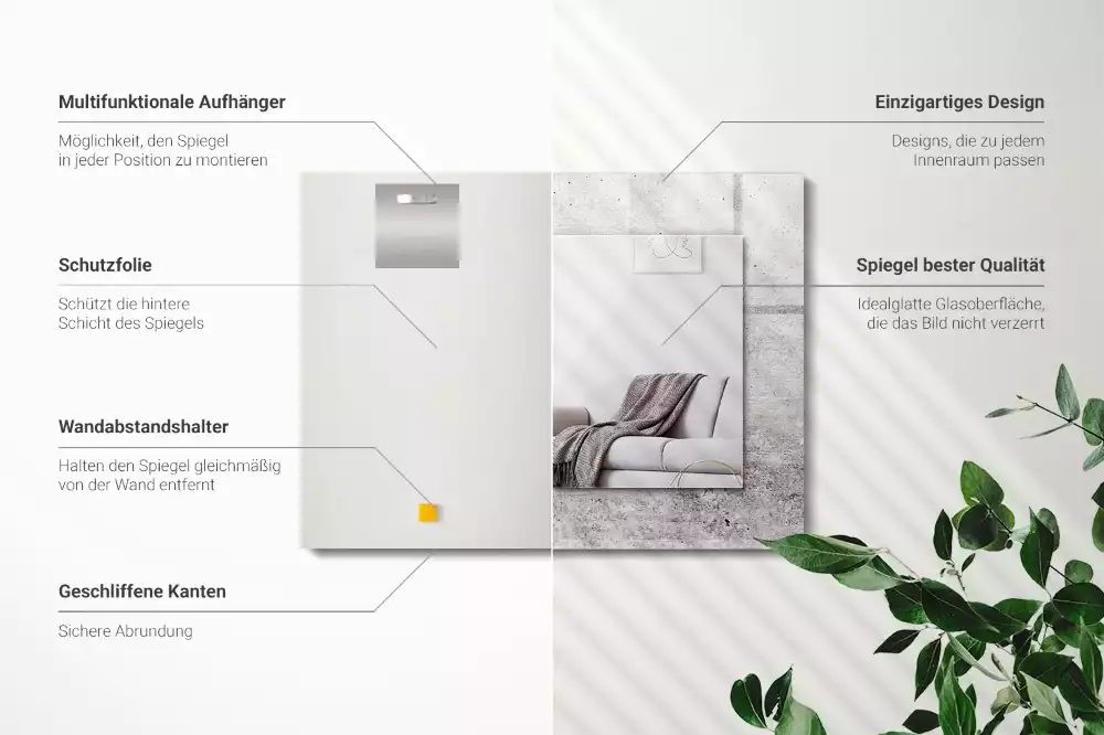 Miroir avec imprimé décoratif rectangulaire Texture mur béton