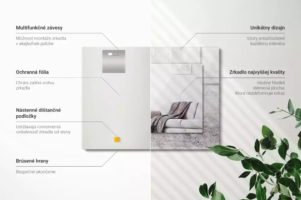 Miroir avec imprimé décoratif rectangulaire Texture mur béton