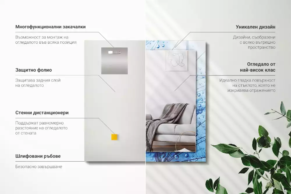 Miroir décoratif rectangulaire Gouttes sur pissenlits