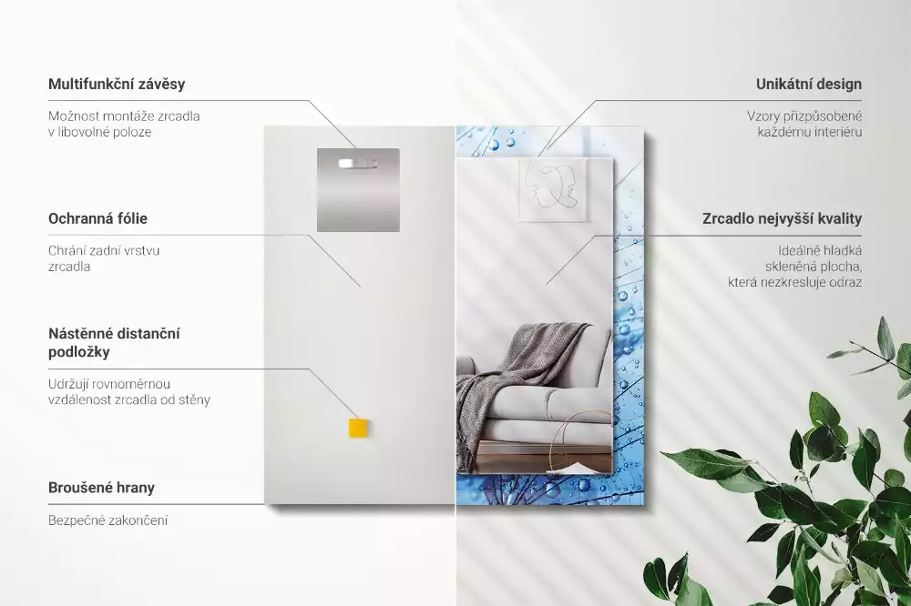 Miroir décoratif rectangulaire Gouttes sur pissenlits