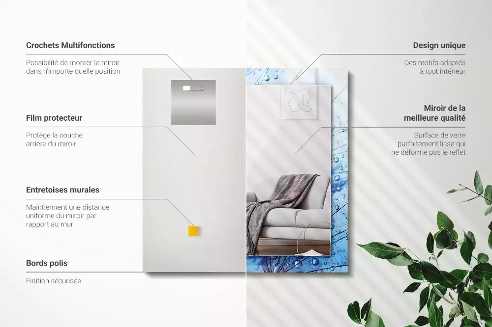 Miroir décoratif rectangulaire Gouttes sur pissenlits