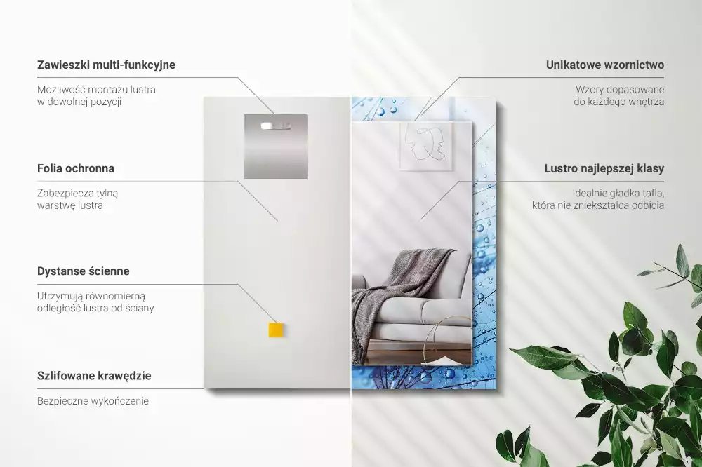 Miroir décoratif rectangulaire Gouttes sur pissenlits