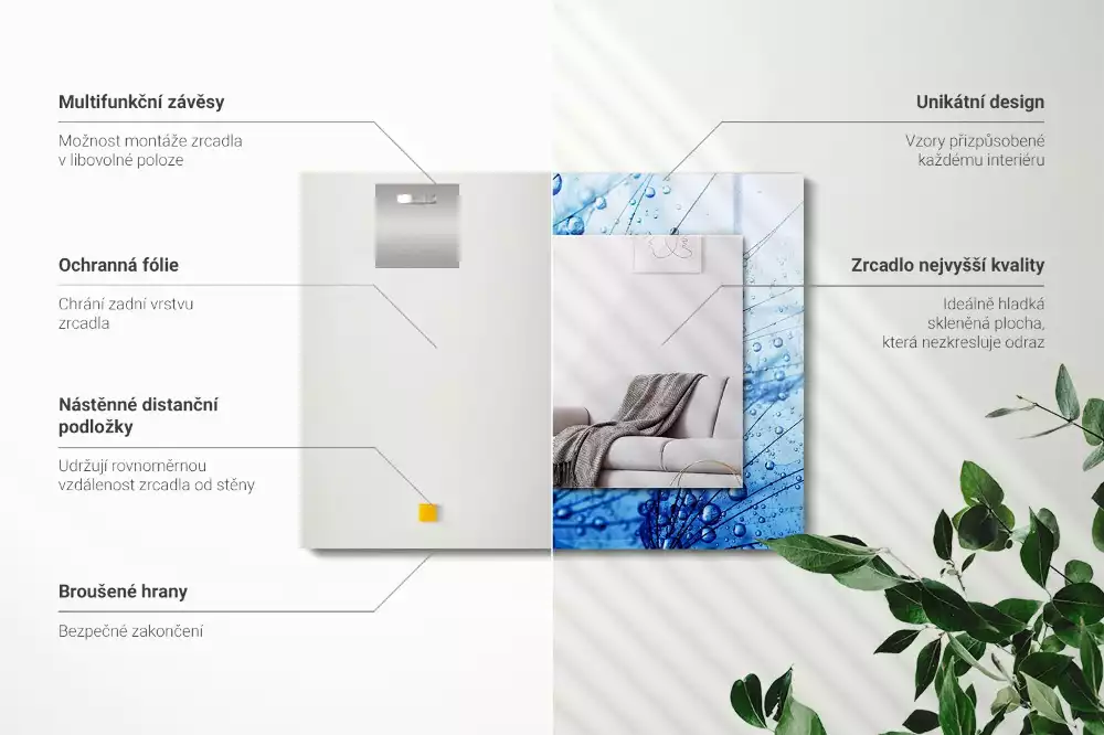 Miroir décoratif rectangulaire Gouttes sur pissenlits