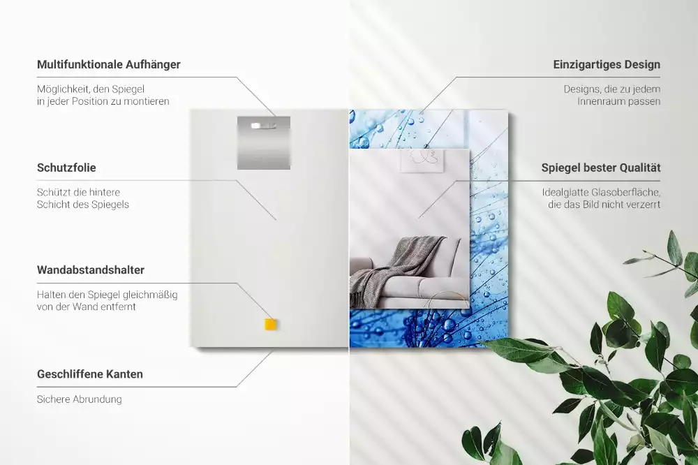 Miroir décoratif rectangulaire Gouttes sur pissenlits