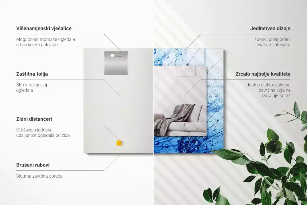 Miroir décoratif rectangulaire Gouttes sur pissenlits