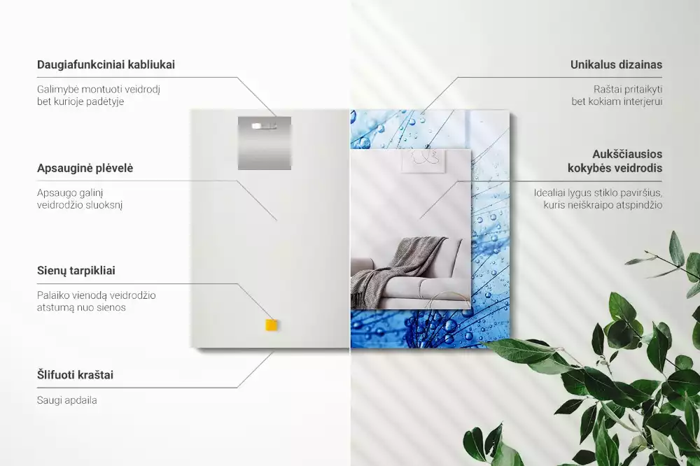 Miroir décoratif rectangulaire Gouttes sur pissenlits