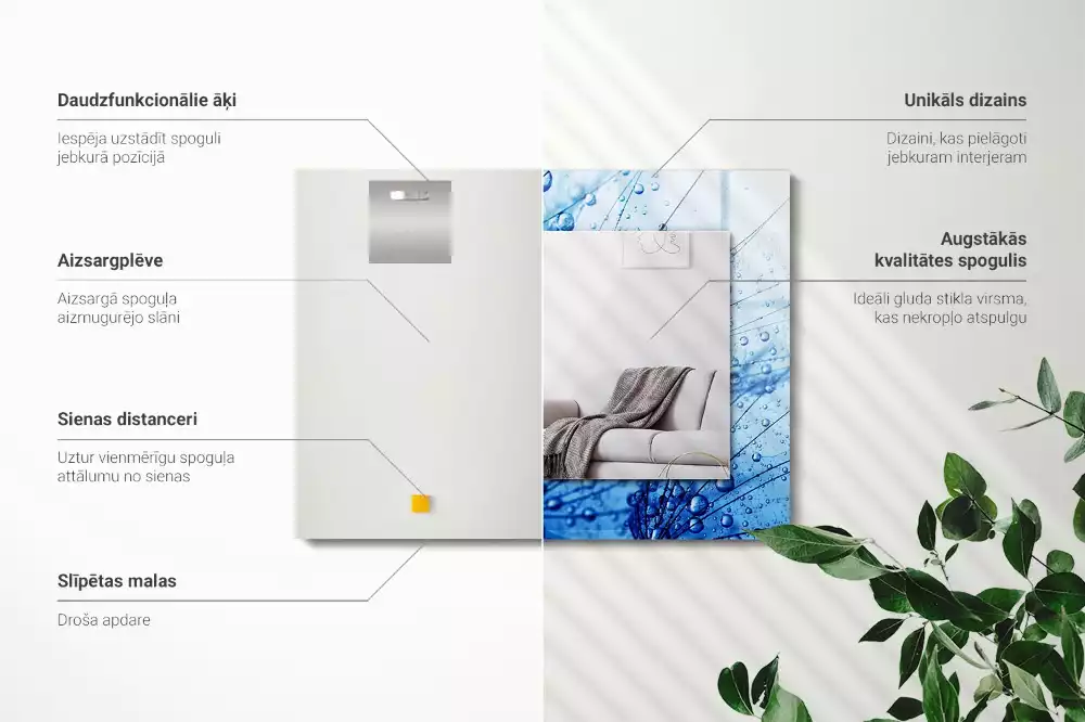 Miroir décoratif rectangulaire Gouttes sur pissenlits