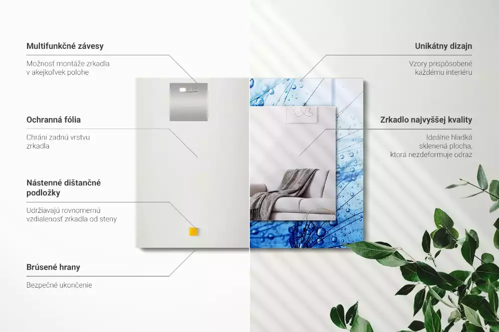 Miroir décoratif rectangulaire Gouttes sur pissenlits