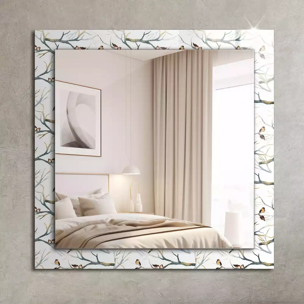 Miroir avec imprimé rectangulaire Oiseaux sur branches