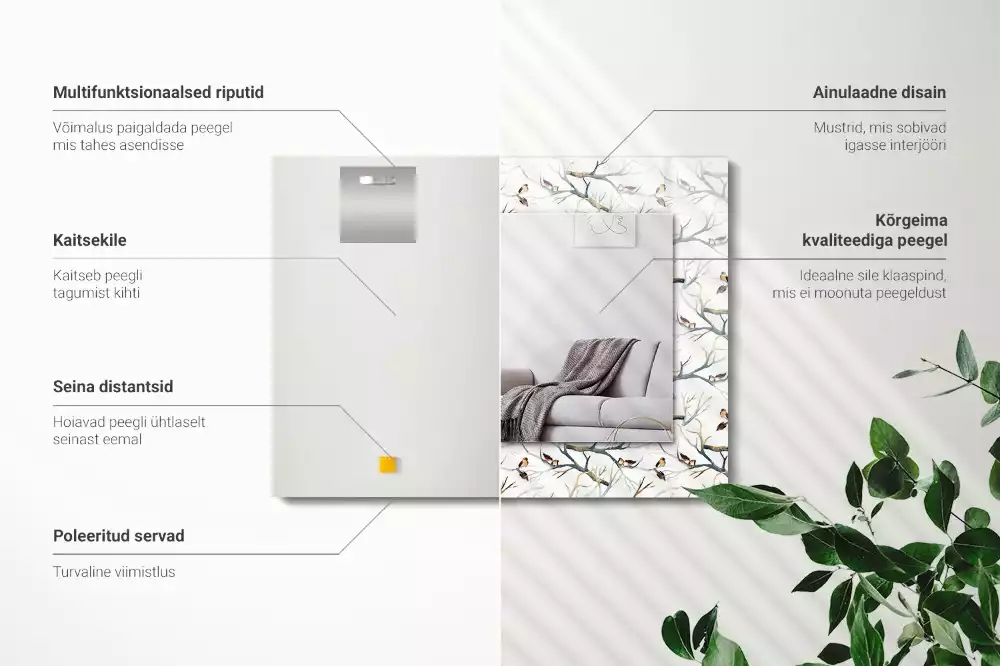 Miroir avec imprimé rectangulaire Oiseaux sur branches