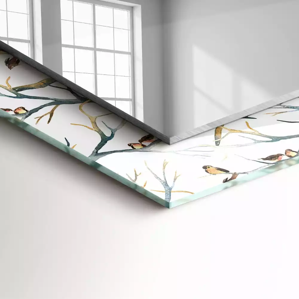 Miroir avec imprimé rectangulaire Oiseaux sur branches