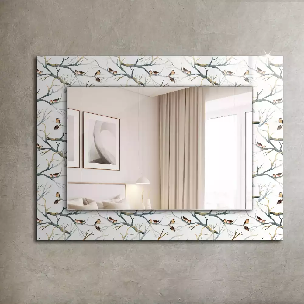 Miroir avec imprimé rectangulaire Oiseaux sur branches