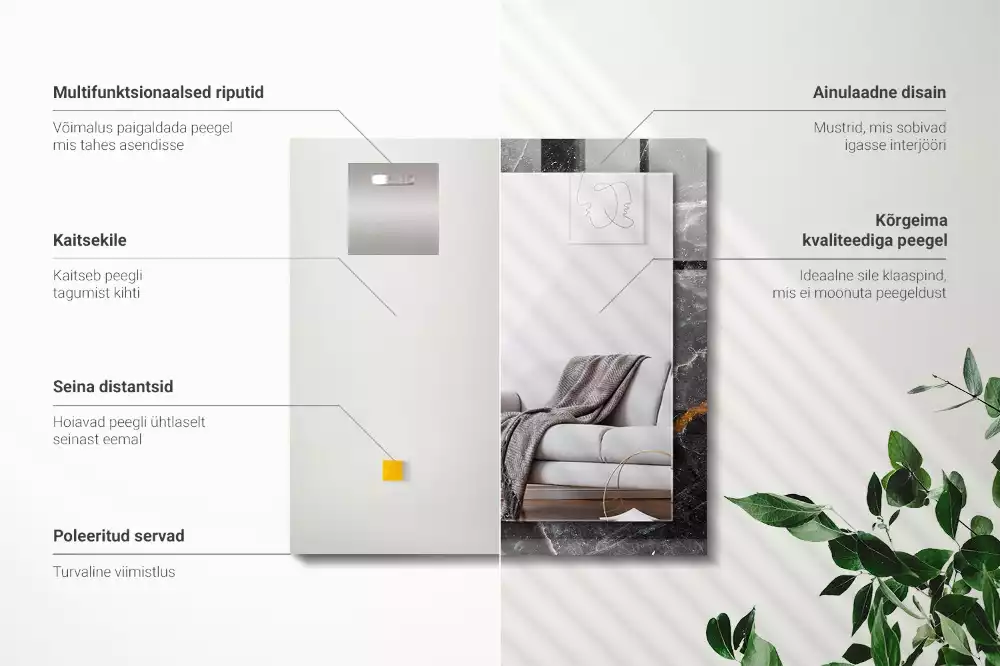 Miroir avec imprimé décoratif rectangulaire Marbre noir veiné