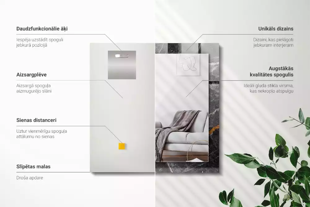 Miroir avec imprimé décoratif rectangulaire Marbre noir veiné