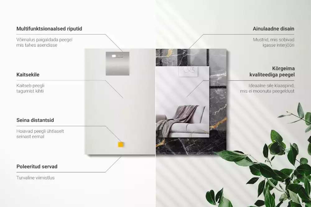 Miroir avec imprimé décoratif rectangulaire Marbre noir veiné