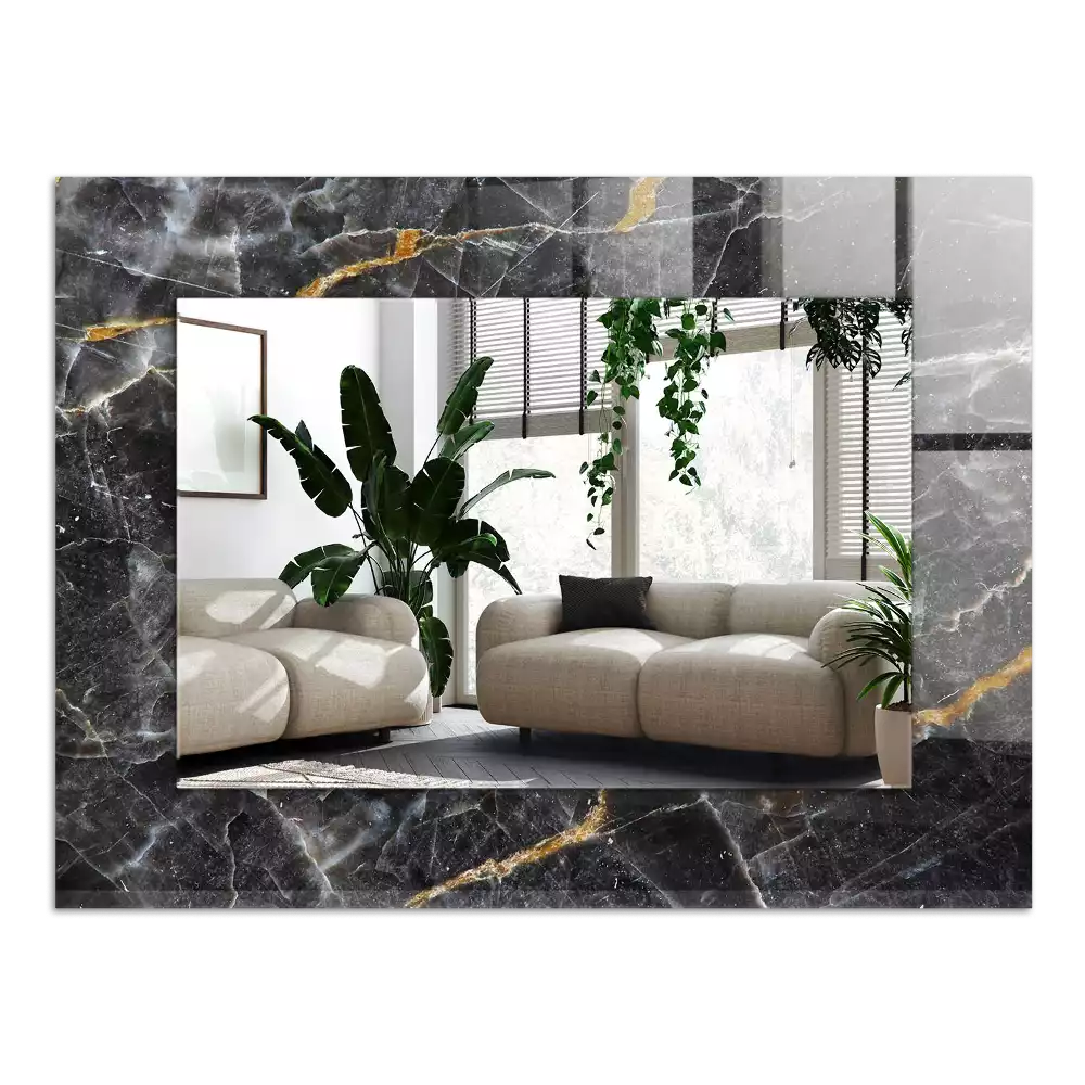 Miroir avec imprimé décoratif rectangulaire Marbre noir veiné