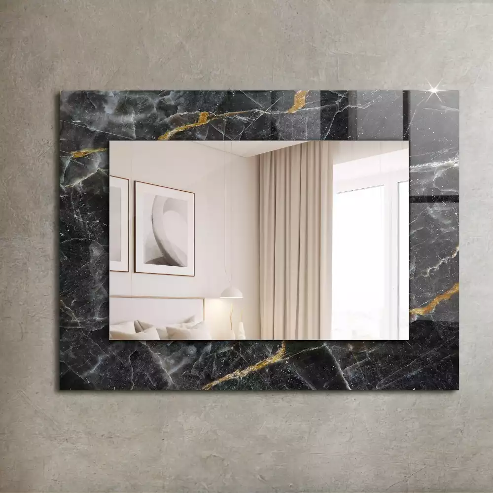 Miroir avec imprimé décoratif rectangulaire Marbre noir veiné