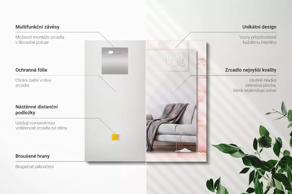 Miroir décoratif rectangulaire Motif marbre rose