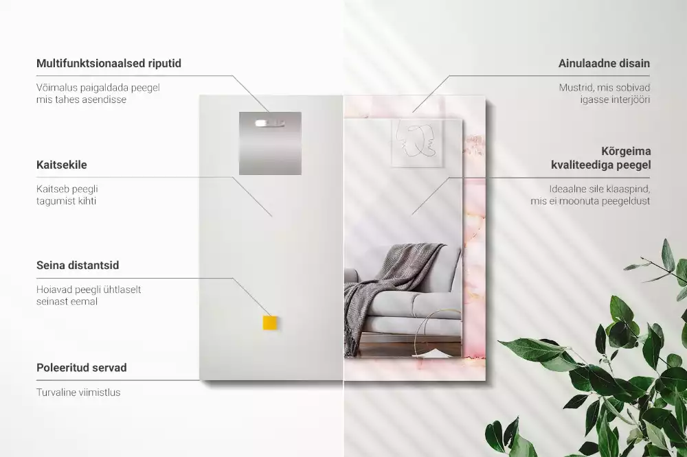 Miroir décoratif rectangulaire Motif marbre rose