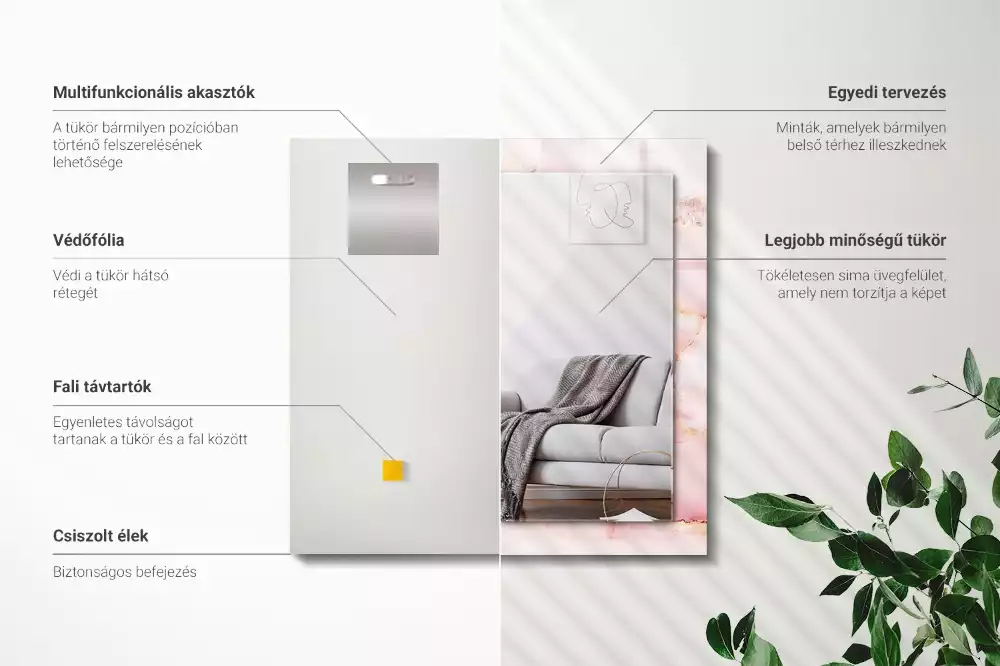 Miroir décoratif rectangulaire Motif marbre rose