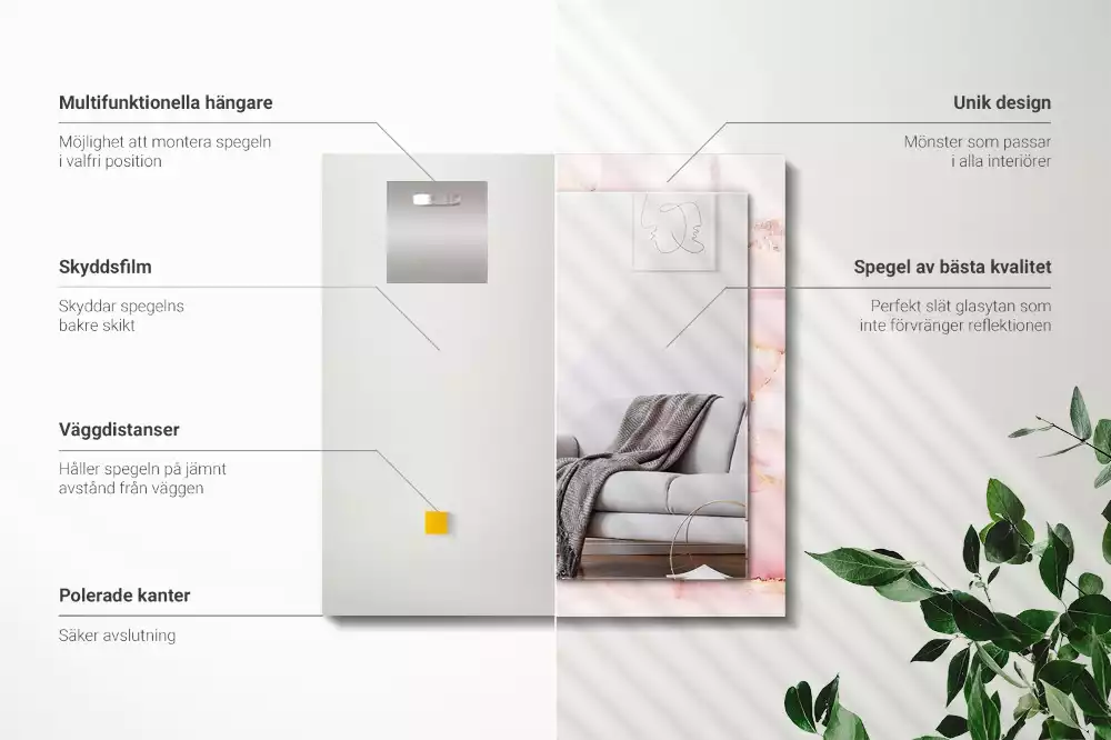 Miroir décoratif rectangulaire Motif marbre rose