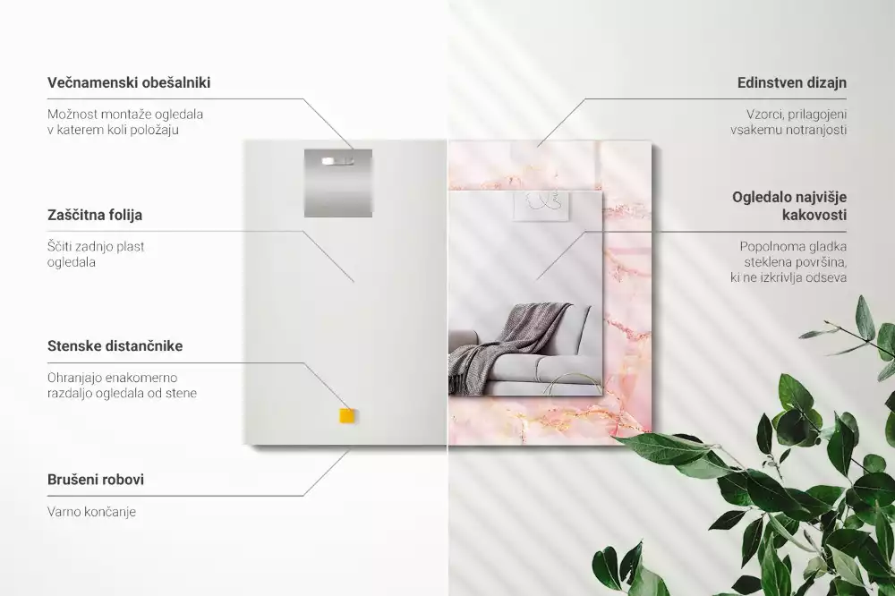 Miroir décoratif rectangulaire Motif marbre rose