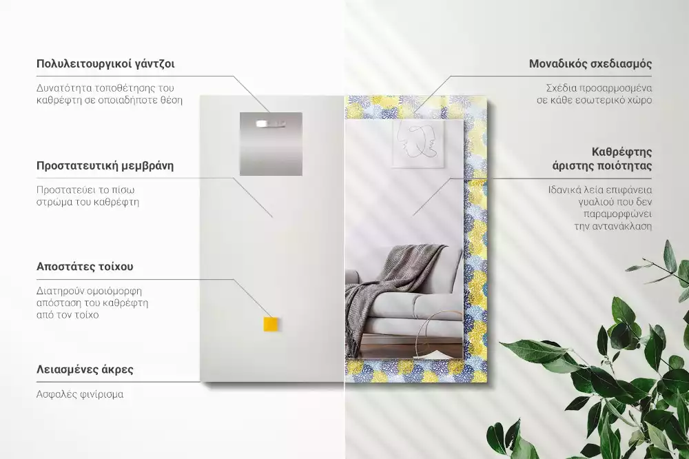 Miroir avec imprimé rectangulaire Motif floral coloré