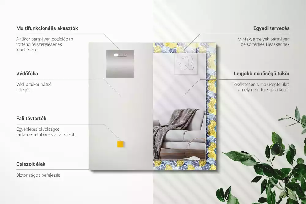 Miroir avec imprimé rectangulaire Motif floral coloré