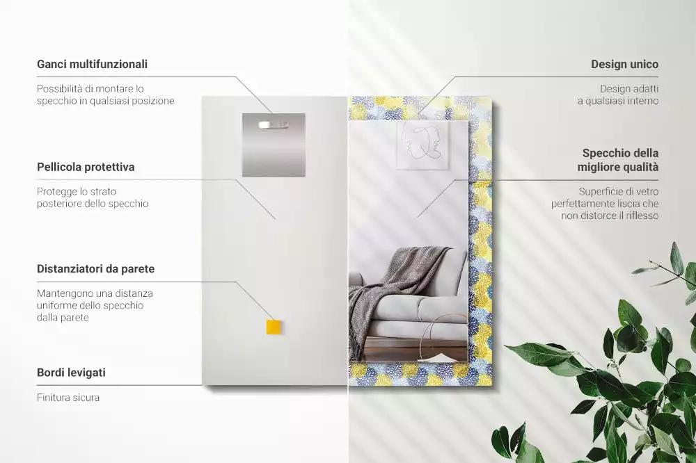 Miroir avec imprimé rectangulaire Motif floral coloré