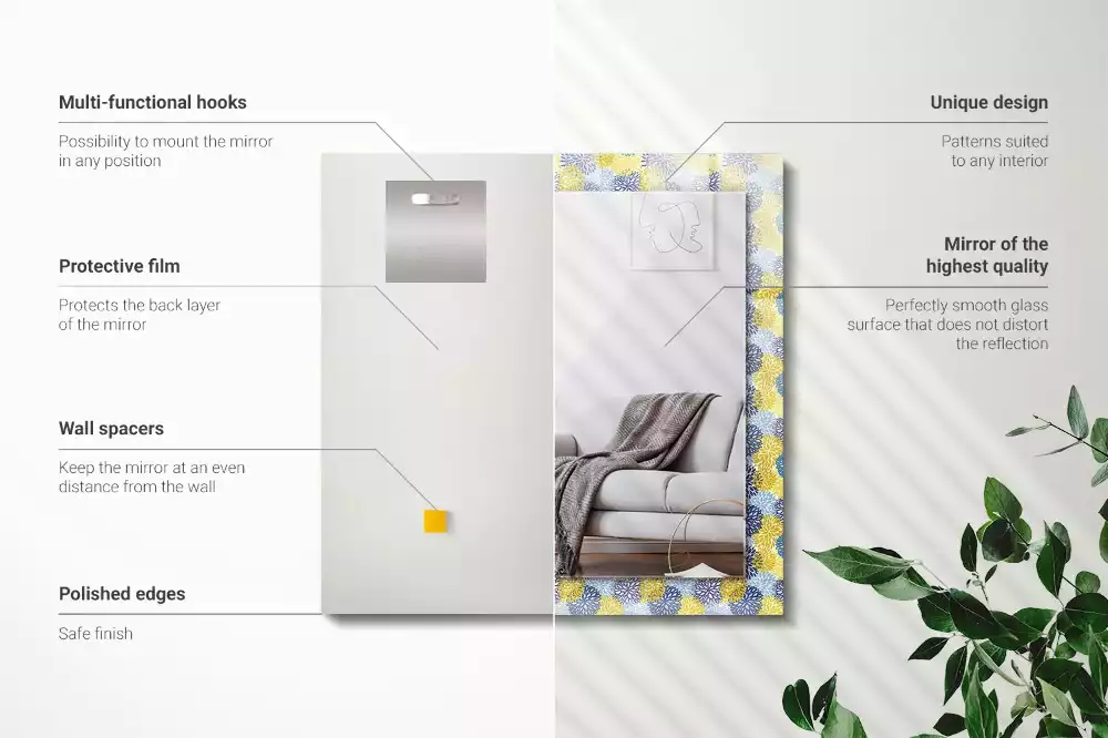 Miroir avec imprimé rectangulaire Motif floral coloré