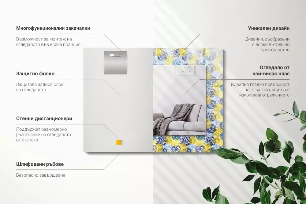 Miroir avec imprimé rectangulaire Motif floral coloré