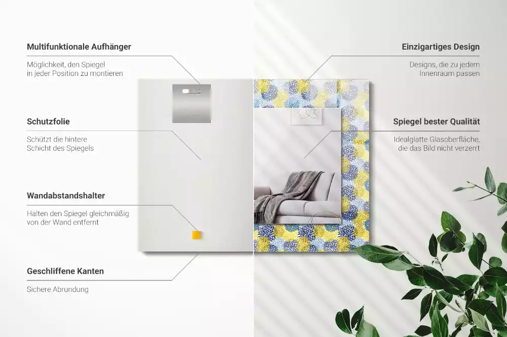 Miroir avec imprimé rectangulaire Motif floral coloré