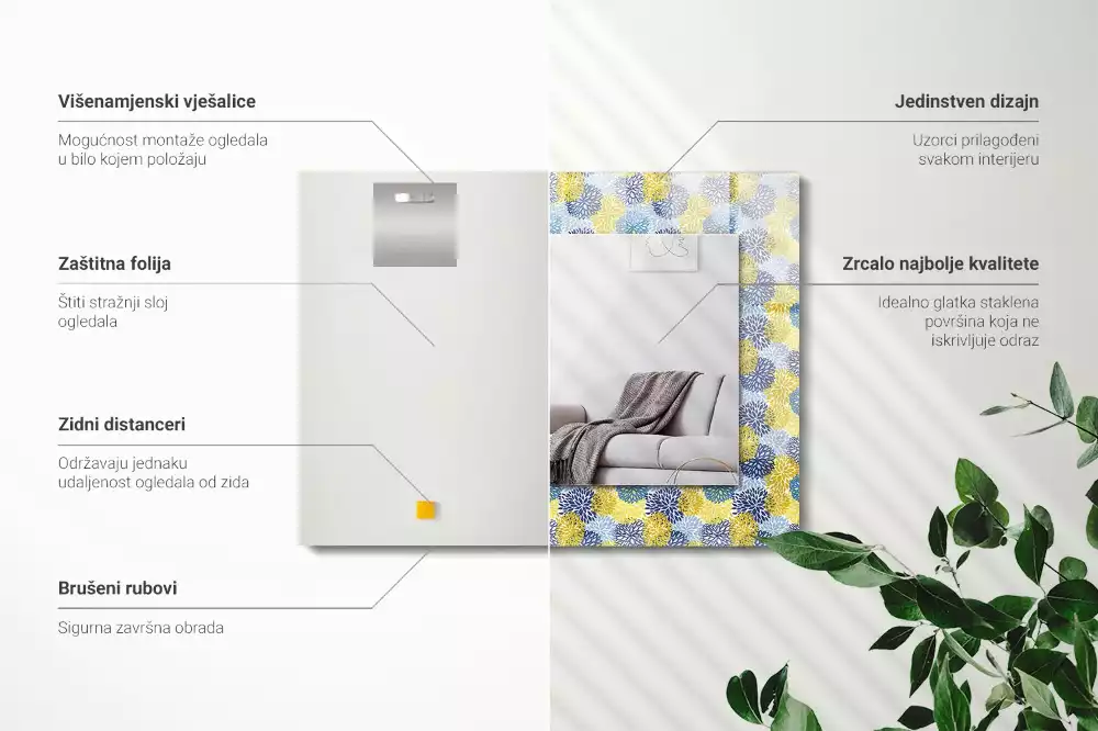 Miroir avec imprimé rectangulaire Motif floral coloré