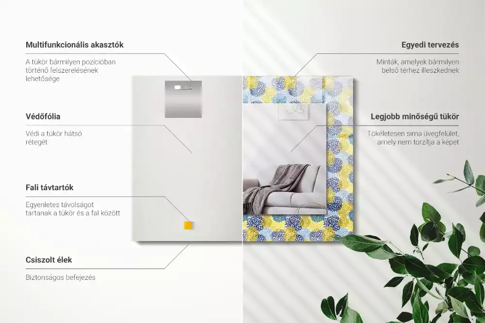 Miroir avec imprimé rectangulaire Motif floral coloré